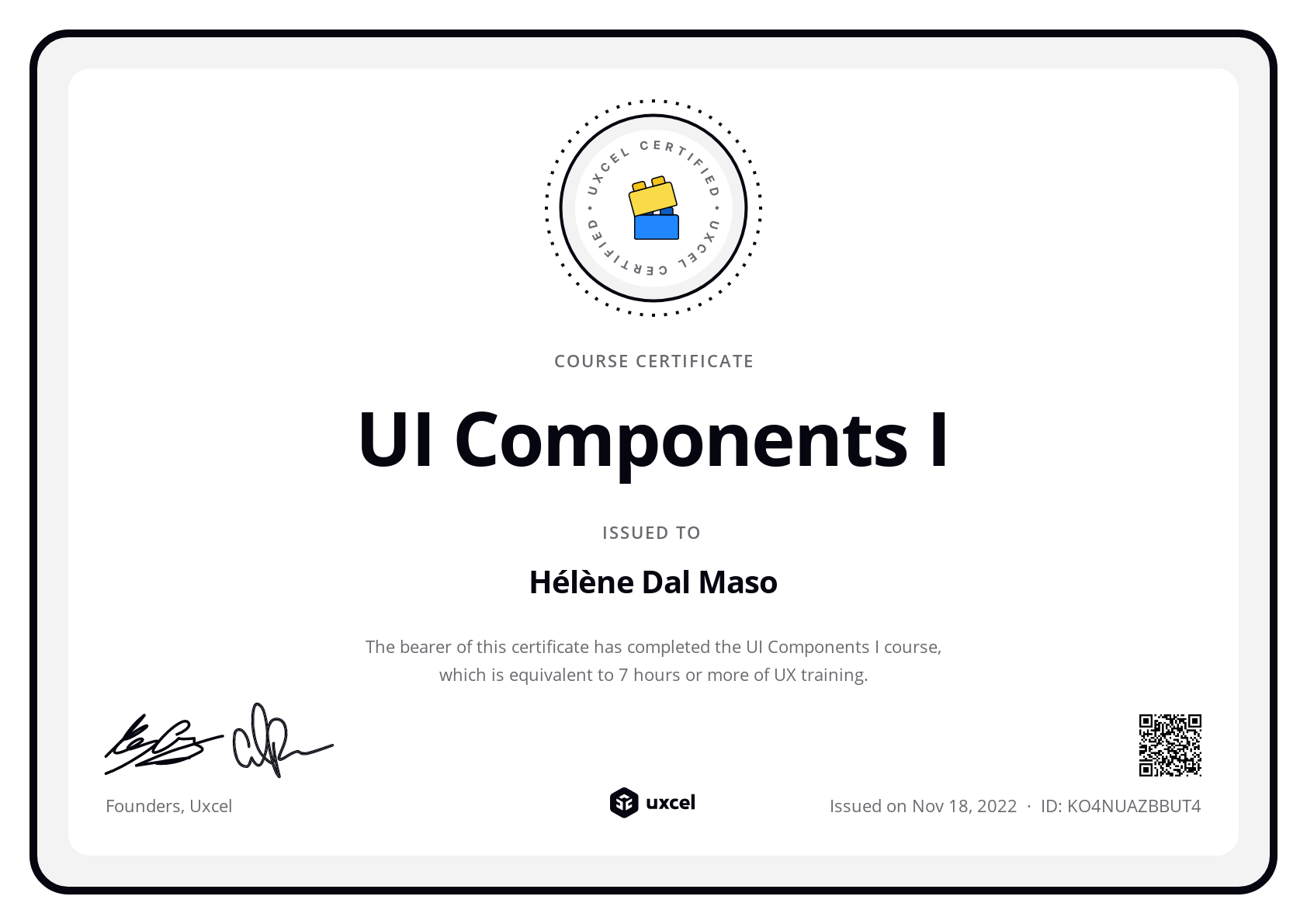 Hélène Dal Maso's certificate